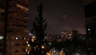 Anti-aircraft fire is seen over Damascus,Syria early April 14, 2018. REUTERS/Feras Makdesi