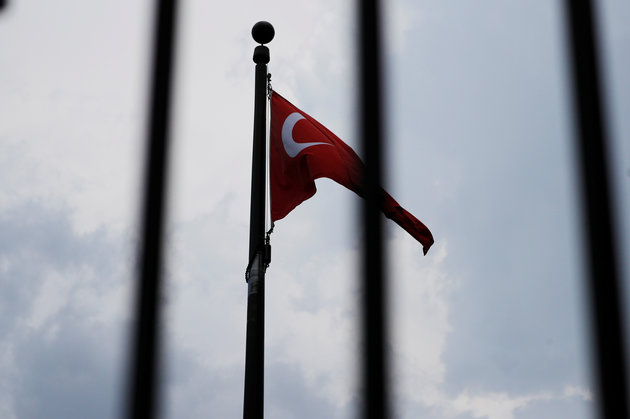 The Turkish flag flies at the Embassy of Turkey in Washington, U.S., August 6, 2018.     REUTERS/Brian Snyder