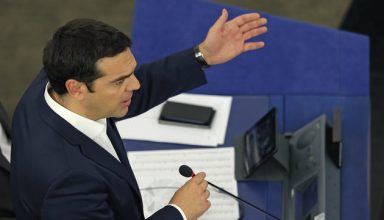 Greek Prime Minister Alexis Tsipras addresses the European Parliament in Strasbourg, France, July 8, 2015. Greek Prime Minister Alexis Tsipras pleaded in the European Parliament on Wednesday for a fair deal to keep his country in the euro zone, acknowledging Greece's own responsibility for its plight, after EU leaders gave him five days to come up with reforms. REUTERS/Vincent Kessler