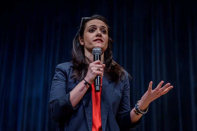 NEW SCHOOL'S AUDITORIUM, NEW YORK, NY, UNITED STATES - 2019/01/23: New York City Public Advocate Candidate Nomiki Konst - The candidates for New York City Public Advocate participated on a forum open to the public at the New School's Auditorium to have an opportunity to share their platforms, focusing on the issues regarding AIDS prevention and housing. (Photo by Erik McGregor/Pacific Press/LightRocket via Getty Images)