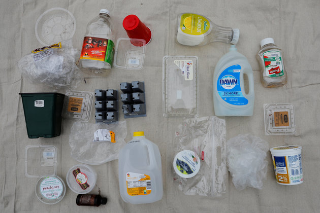 One week's worth of plastic waste, used and collected by the Wilbur family, is displayed in Wenham, Massachusetts, U.S., May 27, 2018. "We try to reduce our footprint. We all use stainless steel water bottles and bring our own coffee mugs, etc. I try to avoid single use plastics such as straws, cups and bottles, but I'm not always successful," said Brandy. "When shopping, I do try to buy products with minimal packaging, but that's challenging too, everything is packaged!" she added. "I think plastics are increasing, especially the plastics that cannot be recycled like wrappers, products wrapped in plastic wrap, snack bags, etc - all for the convenience factor. We're aware and try our best to reduce our use of plastics but it's hard." REUTERS/Brian Snyder