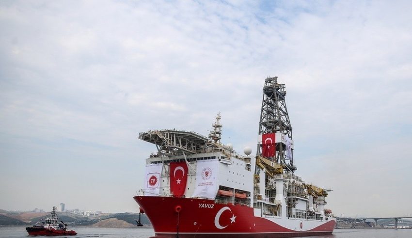 epa07660390 The Turkish drilling vessel Yavuz leaves from  Dilovasi port in city of Kocaeli, Turkey, 20 June 2019. Turkey's second drilling ship will operate off the Karpas Peninsula to the northeast of the island of Cyprus. Yavuz will be determined by geology and geophysics studies of the vessel and it will take place at a depth of approximately 1,000 meters on the seabed and some 3,000 meters of drilling will be made, Bilgin said, adding that the ship will move to its second location once the first drill is completed.  EPA/ERDEM SAHIN