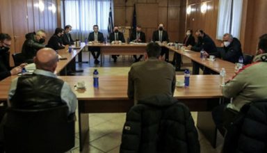 Συνάντηση των υπουργών Αγροτικής Ανάπτυξης Γιώργου Γεωργαντά, Οικονομικών Χρήστου Σταϊκούρα, Ενέργειας και Περιβάλλοντος Κώστα Σκρέκα με την Πανελλαδική Επιτροπή των Μπλόκων, Πέμπτη 24 Φεβρουαρίου 2022.
(ΓΙΑΝΝΗΣ ΠΑΝΑΛΟΓΟΠΟΥΛΟΣ/EUROKINISSI)